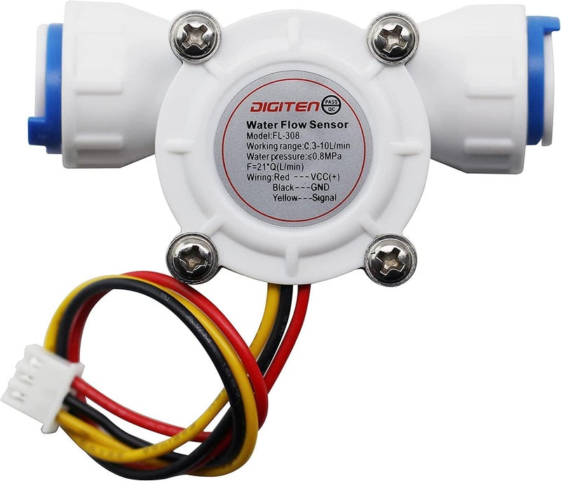 DIGITEN G3/8" Quick Connect Hall Effect Sensor Water Flow Sensor Food-Grade Flowmeter Water Flow Counter Meter 0.3-10L/min - Arduino, Raspberry Pi, and Reverse Osmosis Filter Compatible - Image 3